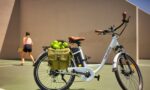 white and black bicycle with green fruit on top